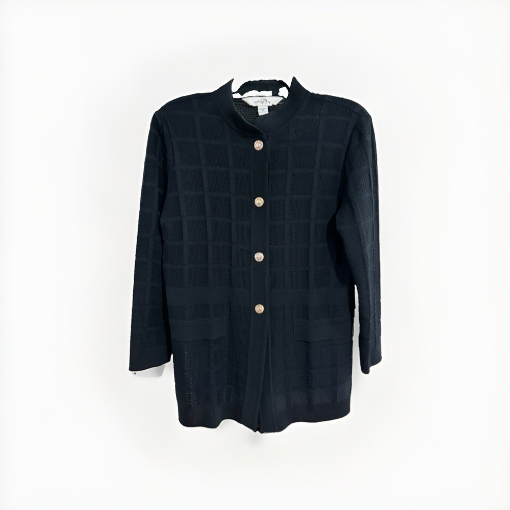ming wang vintage womens jacket caridgan black knit MEDIUM acrylic button W95